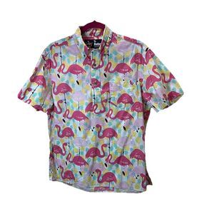 Chubbies The Nutter Shirt Mens Size S Pink Flamingo Print Pullover Hawaiian